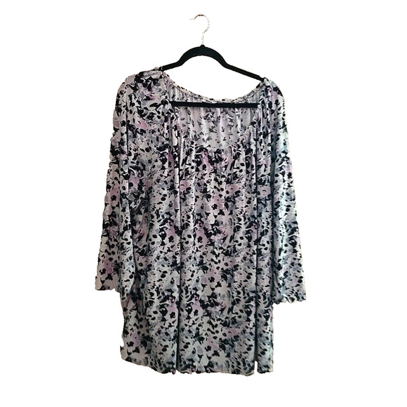 Croft & Barrow Gray Floral Artsy Textured Long Sleeve Boho Top Womans Size 3X - Picture 1 of 4